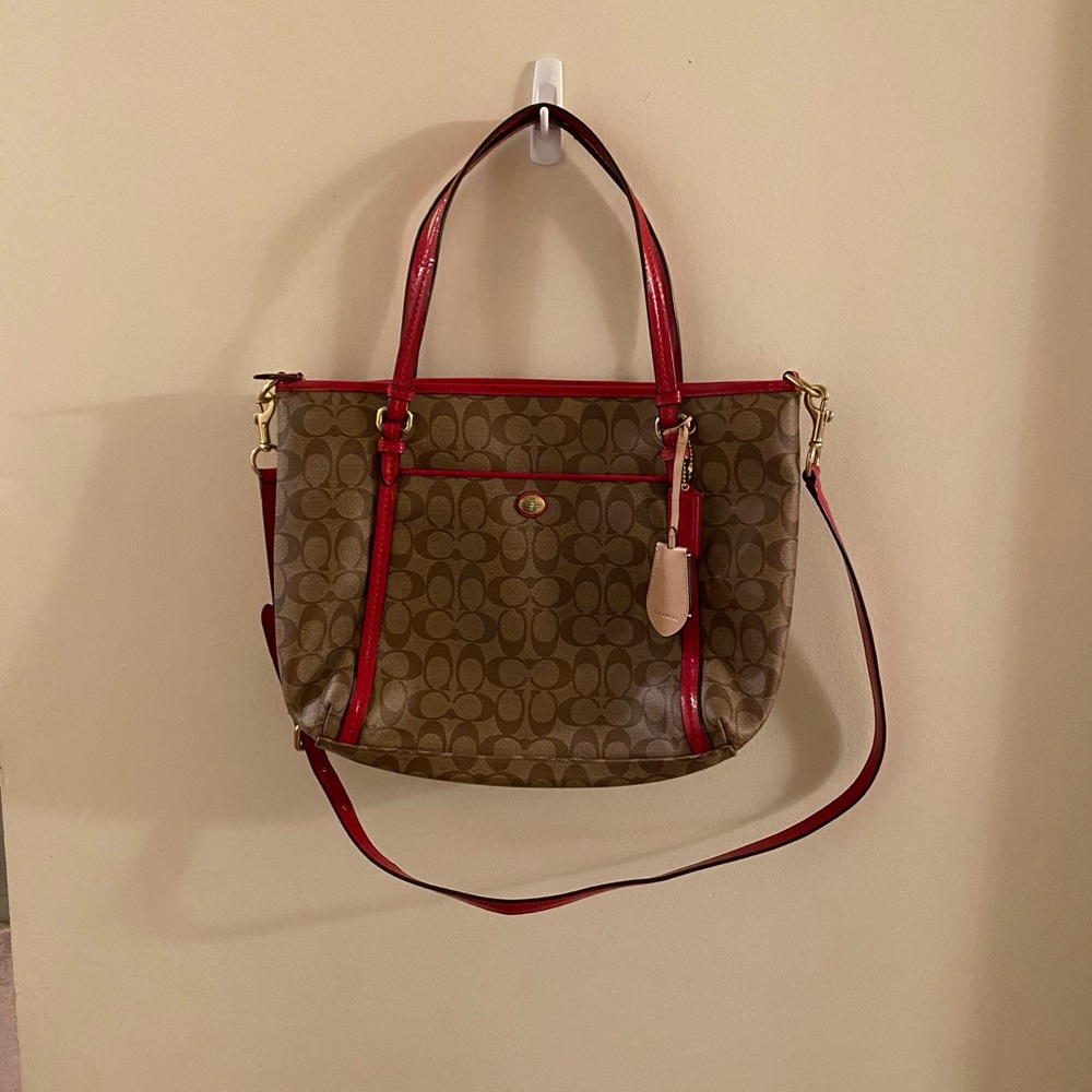 Coach tan and red purse